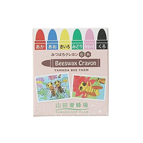 山田養蜂場 みつばちクレヨン 6色(紙箱)(あか/きいろ/みどり/あお/ももいろ/くろ),1歳,クレヨン,