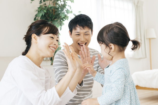 笑顔のママパパ,やる気,出す,