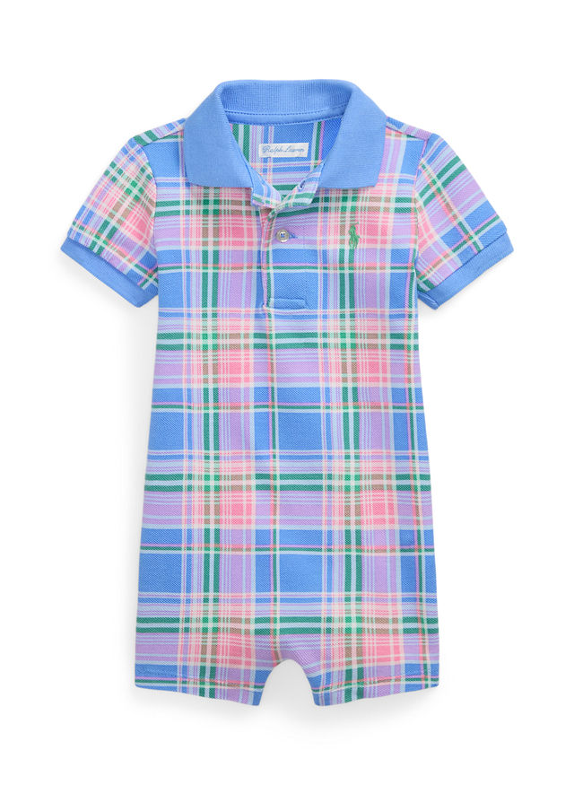 チェックプリント コットン メッシュ ポロ ショートオール,ベビー服,ブランド,