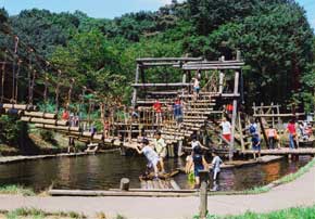 アスレチック 神奈川 横浜 つくし野 関東 「神奈川」の中にある「横浜市つくし野」の水の上にあるアスレチック遊具の様子③