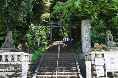 東京のお祭りの開催地のひとつ代々木八幡宮の参道入口の画像
