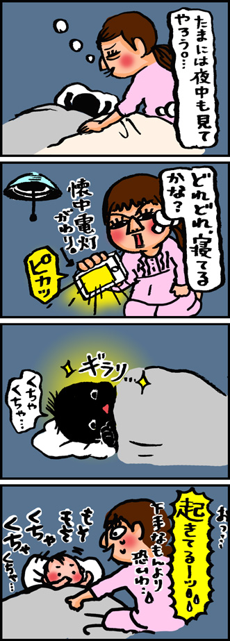 暗闇で目が光ってる…