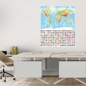 영문 세계지도 벽스티커 국기 학습 교육용 월드맵 인테리어 데코