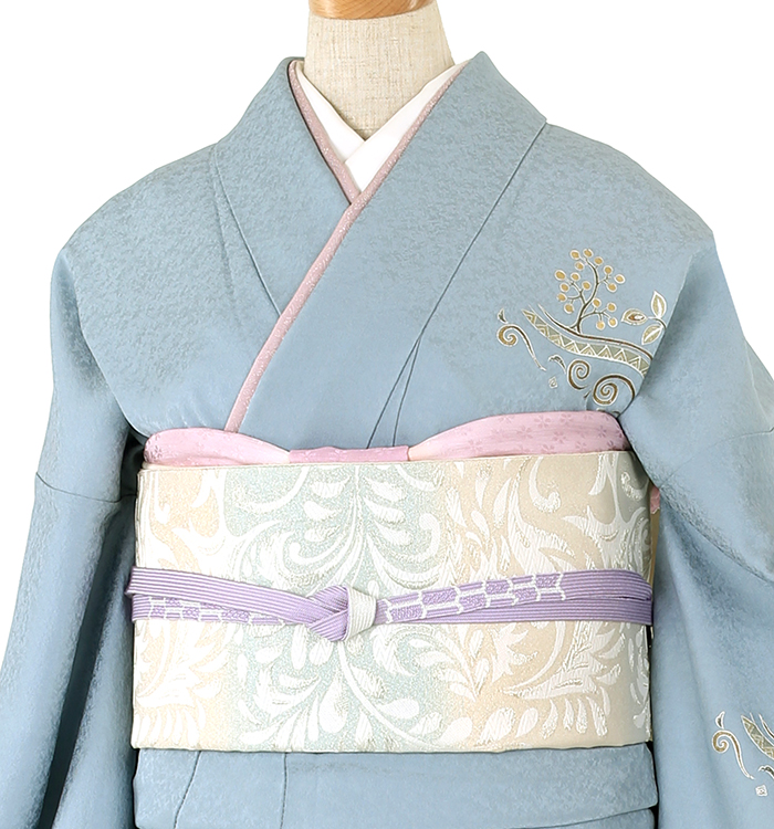 新品未使用　淡い水色　綸子　訪問着 薄い水色に刺繍の訪問着 着物（着物 レンタル 訪問着 水色の通販）
