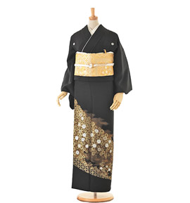 C19 正絹 花模様 椿 つくし 落款 留袖 着物