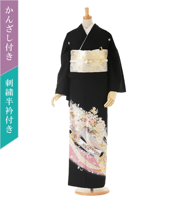 【かんざし付】【刺繍半衿付】黒留袖 No.CA-0164-トール-LLサイズ