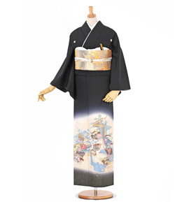 【かんざし付】縫い取り 黒留袖 No.CA-0498-Mサイズ