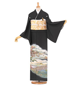 東海道五十三次 黒留袖 No.CA-0672-Sサイズ
