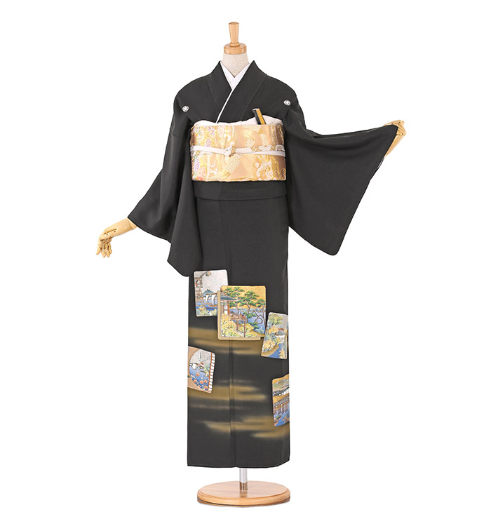 名所江戸百景 黒留袖 No.CA-0676-Sサイズのレンタル｜きもの365