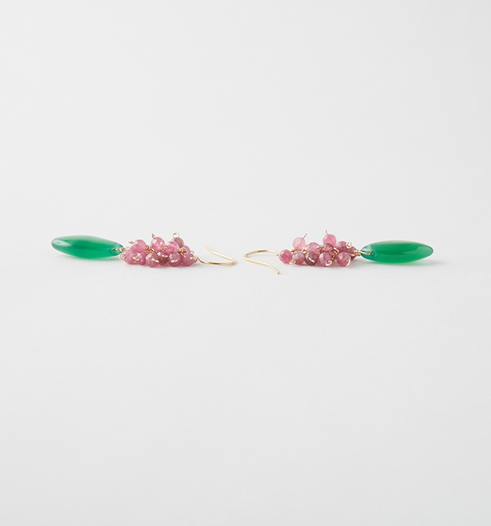 グリーンオニキスマーキス×ピンクトルマリンふさふさピアス№5T-961 No