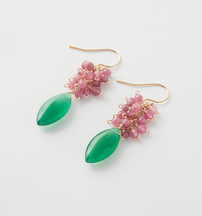 グリーンオニキスマーキス×ピンクトルマリンふさふさピアス№5T-961 No