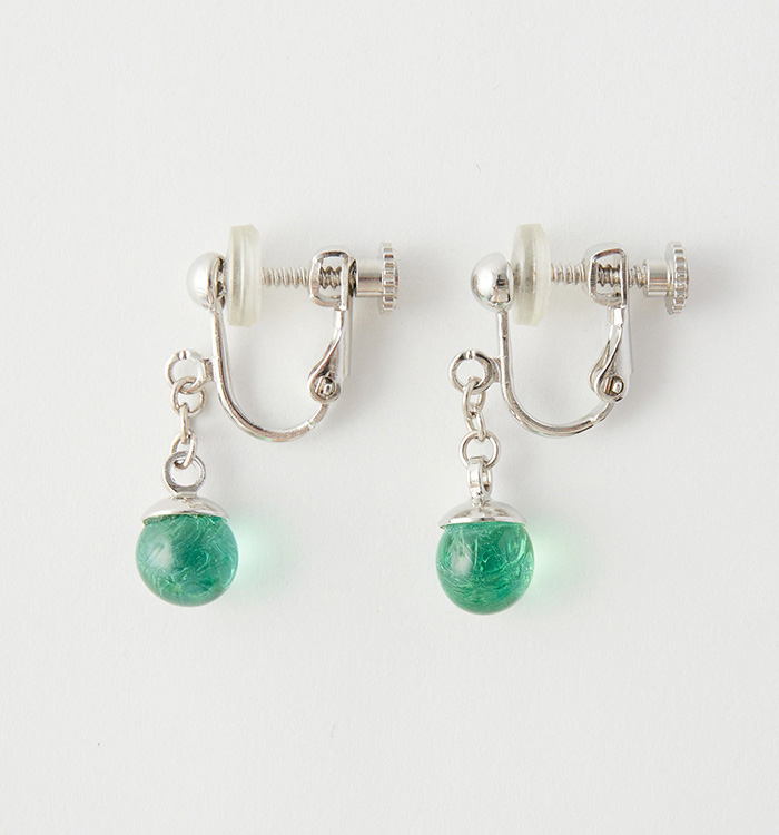 【ガラス玉イヤリング】オーロラグリーン No.5XT-0053-00_01