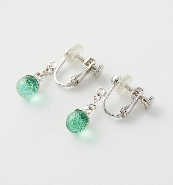 【ガラス玉イヤリング】オーロラグリーン No.5XT-0053-00_02