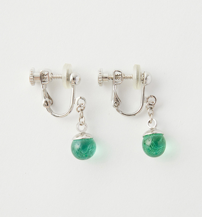 【ガラス玉イヤリング】オーロラグリーン No.5XT-0053-00_03