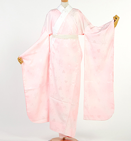 振袖 ＆長襦袢 小物5点セット古典振袖 深紅地蝶桜萩 USED美品 振袖 長襦袢付き 2点セット 成人式 振り袖 正絹 紫 桜 扇文 古典柄