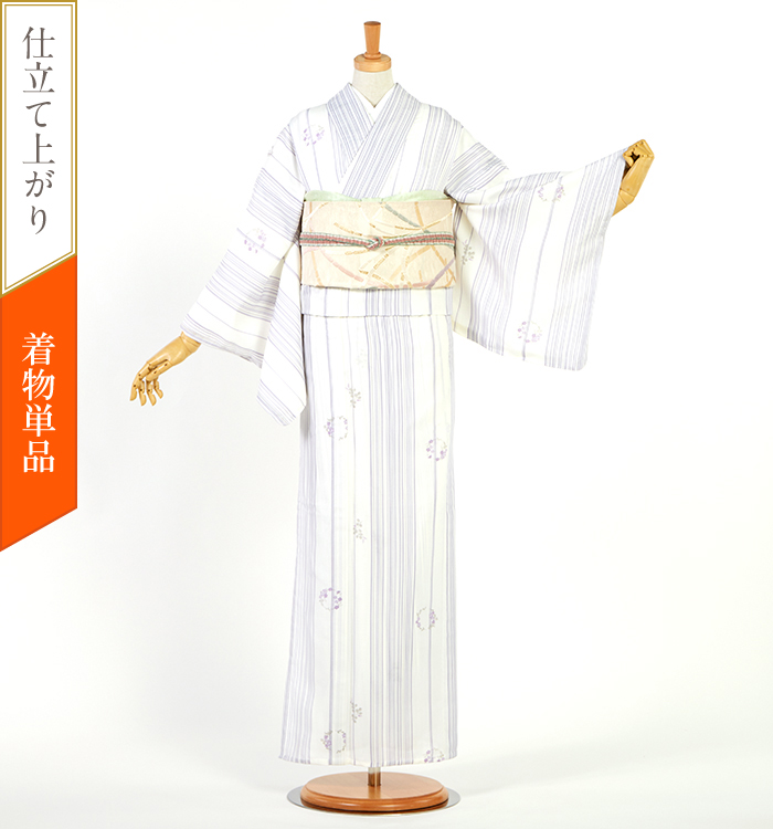 【夏着物】化繊　洗えるお着物　小紋 洗える夏着物◇小紋□かすれ格子に萩ととんぼ◇黒地◇化繊着物