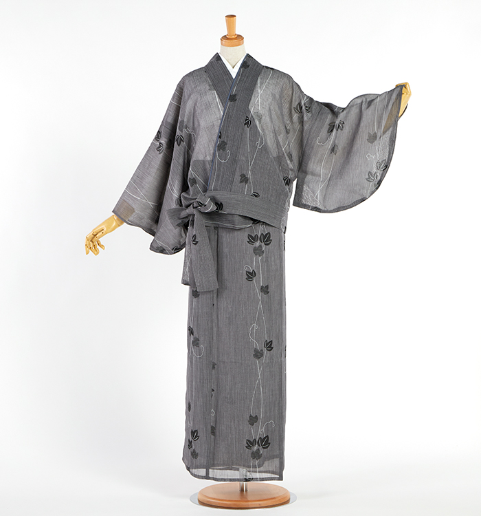 洗える着物 夏着物 化繊 ストライプ ブラック&グレー A-2300 楽天市場】綿麻着物 琵琶上布 夏着物 7柄 フリーサイズ 洗える夏