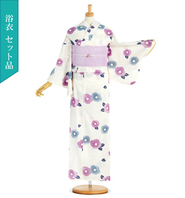 【セット】浴衣 フリーサイズ 半巾帯・帯締め・着付け小物付き No.5ZA-5349-00
