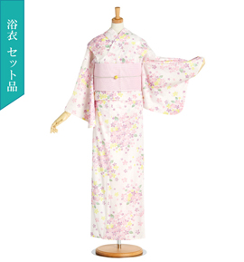 【セット】浴衣 フリーサイズ 半巾帯・帯締め・着付け小物付き No.5ZA-5360-00