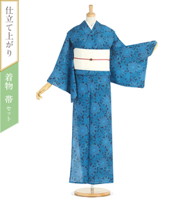 セット】WA・KKA 夏小紋 すぐに着られる洗える着物 半巾帯・帯締め付き