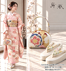 セット商品　振袖＆帯　帯は作り帯　振袖・型染め　作り帯付け帯　正絹　小物おまけ付 着物・帯セット】振袖 No.EA-2751-Lサイズの通販｜きもの365