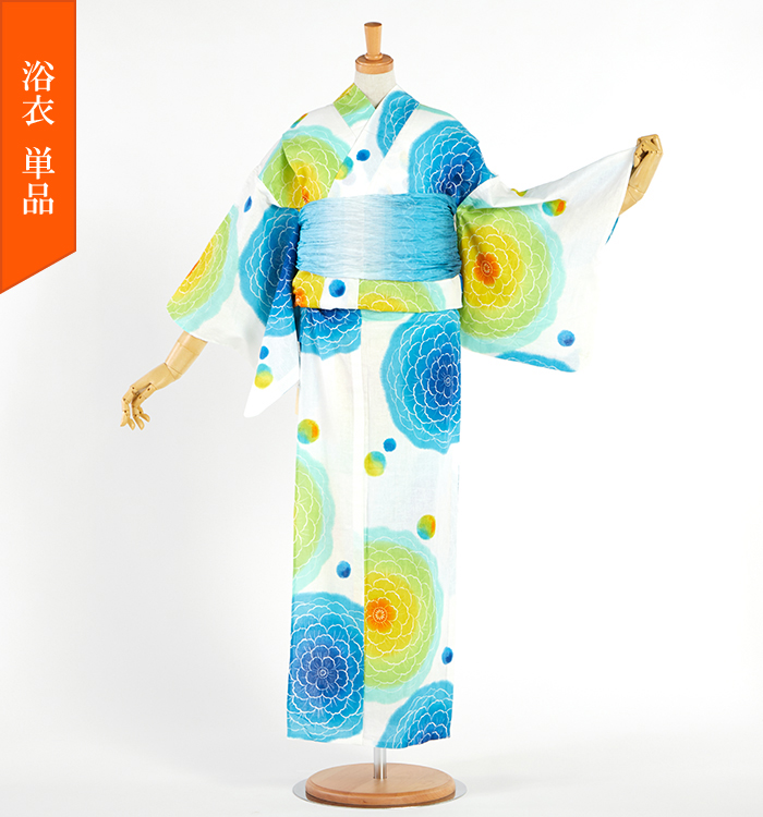 utatane 綿麻 ゆかた フリーサイズ 水色の朝顔、下駄付き 浴衣3点