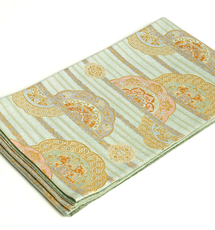 袋帯 瓢箪の唐織 縦の菱型 正絹AO-4613 正絹 六通袋帯【唐織総刺繍 花菱】 No.1569