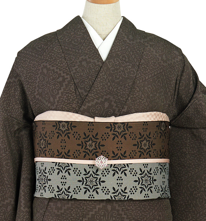 仕立て上がり】紬風着物 すぐに着られる洗える着物 Lサイズ No.5ZH