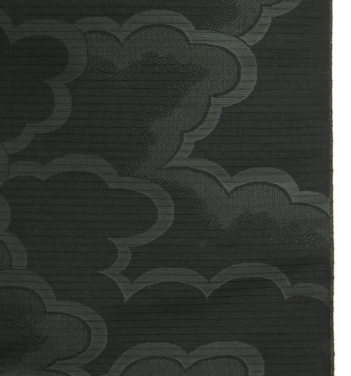 西陣 黒 喪服用 帯 新品未使用 花柄 雲模様 未仕立て】夏物 西陣織 黒共九寸帯 喪服用帯 No.5ZH-0719-00の