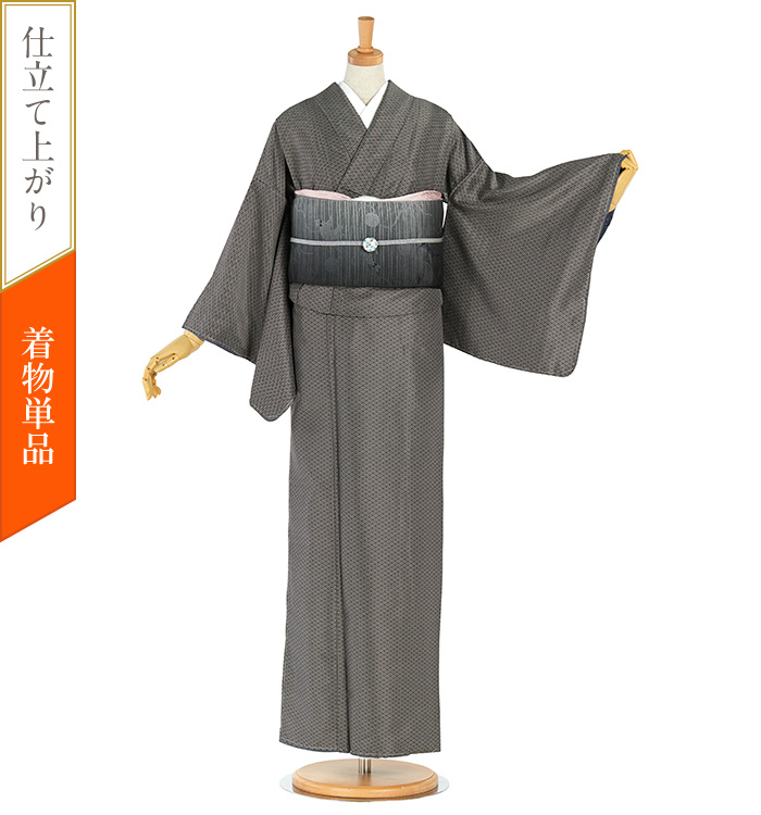 京都 岡重 ポリエステル 洗える着物 個性派 犬柄 小紋 着物 仕立て上がり 着物 単衣 洗える 小紋 フリーサイズ 紺 桔梗 撫子 萩 ススキ 流水