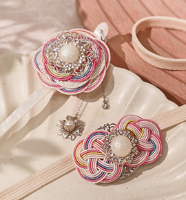 水引 帯留めと簪セット ピンク No.5ZN-0218-01