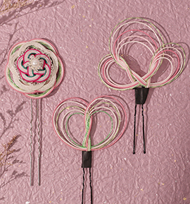 水引 ピンク・緑・銀色系 簪 3点セット No.5ZN-0223-00