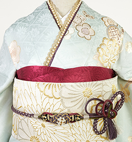 振袖用帯揚 正絹 地紋菊 No.5ZU-0188-00