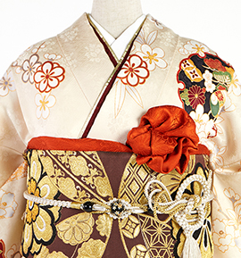 振袖用帯揚 正絹 地紋菊 No.5ZU-0188-10