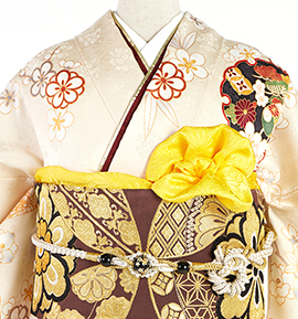 振袖用帯揚 正絹 地紋菊 No.5ZU-0188-13