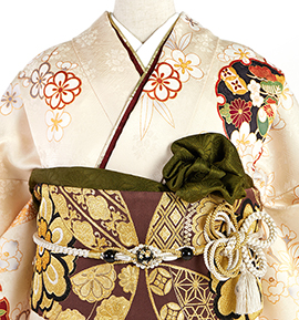 振袖用帯揚 正絹 地紋菊 No.5ZU-0188-14