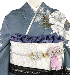 振袖用帯揚 正絹 地紋菊 No.5ZU-0188-16