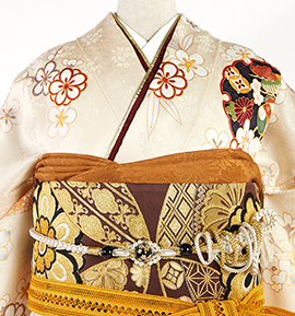 振袖用帯揚 正絹 地紋菊 No.5ZU-0188-20