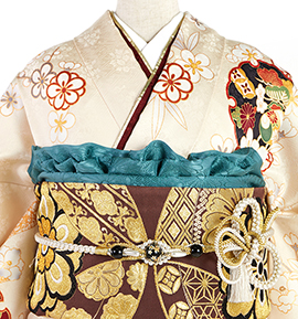 振袖用帯揚 正絹 地紋菊 No.5ZU-0188-50