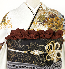 振袖用帯揚 正絹 地紋菊 No.5ZU-0188-70