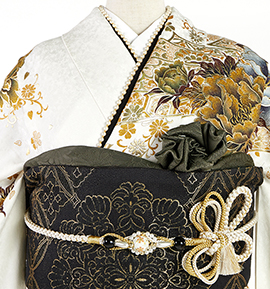 振袖用帯揚 正絹 地紋菊 No.5ZU-0188-80