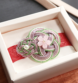 水引帯留め　ピンク、緑 No.5ZV-0017-00