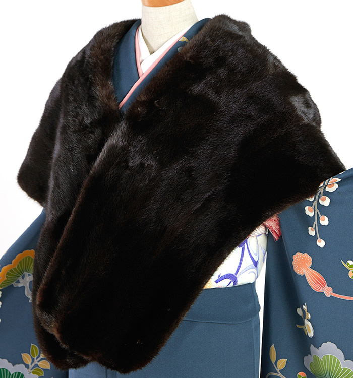 中古品】Malvoisie BLACKGLAMA ミンクファーショール No.5ZX-0004-00の