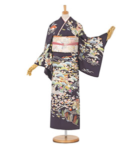 野ぶどうと菊「千地 泰弘」紫色・訪問着・美品・正絹・トールサイズ　N‐25 訪問着の人気・おすすめ商品一覧｜着物レンタル・通販【きもの365】