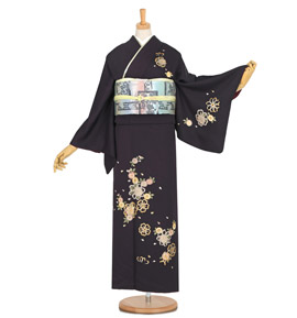 【美品】訪問着　正絹　クリームイエロー　ライトグレー　花柄　蘭 クリーム色に胡蝶蘭の訪問着(袷) | 宅配着物レンタルの京都かしきもの