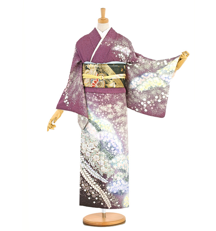 訪問着フルセット　辻が花　着物　正絹　クリーム色　紫　華やか　p1 楽天市場】【レンタル】高級正絹 訪問着 フルセットレンタル訪問