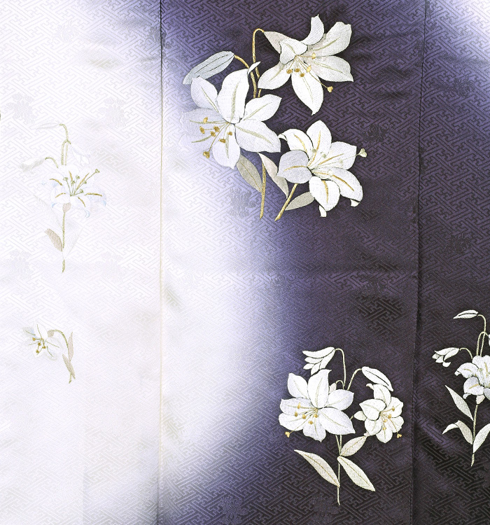 (最終市) No.2392 未使用シリーズ正絹刺繍草花シルエット訪問着　美品 最終市) No.2392 未使用シリーズ正絹刺繍草花シルエット訪問着