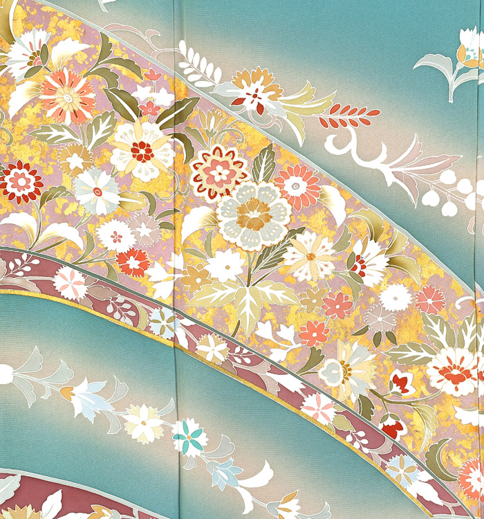 美品　手書き友禅訪問着のフルセット 正絹単衣訪問着 レンタルフルセット「手描友禅 百合