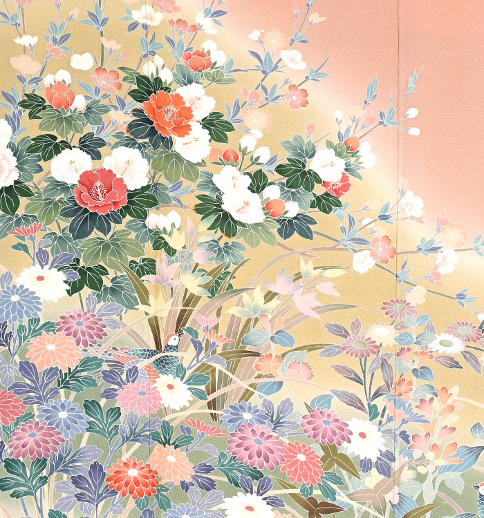 田村哲彦の訪問着 友禅作家、田村哲彦の手による訪問着です。 田村哲彦氏は加賀友禅に