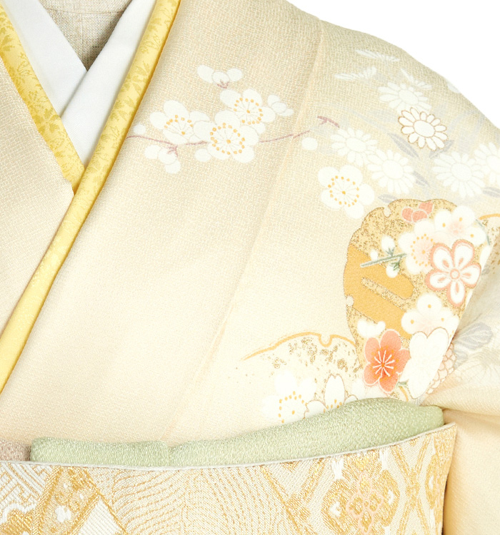 長襦袢➕訪問着　フルセット　着物　正絹　金彩加工　ベージュ　萩　上品　G11 長襦袢➕訪問着 フルセット 着物 正絹 金彩加工 ベージュ 萩 上品 G11